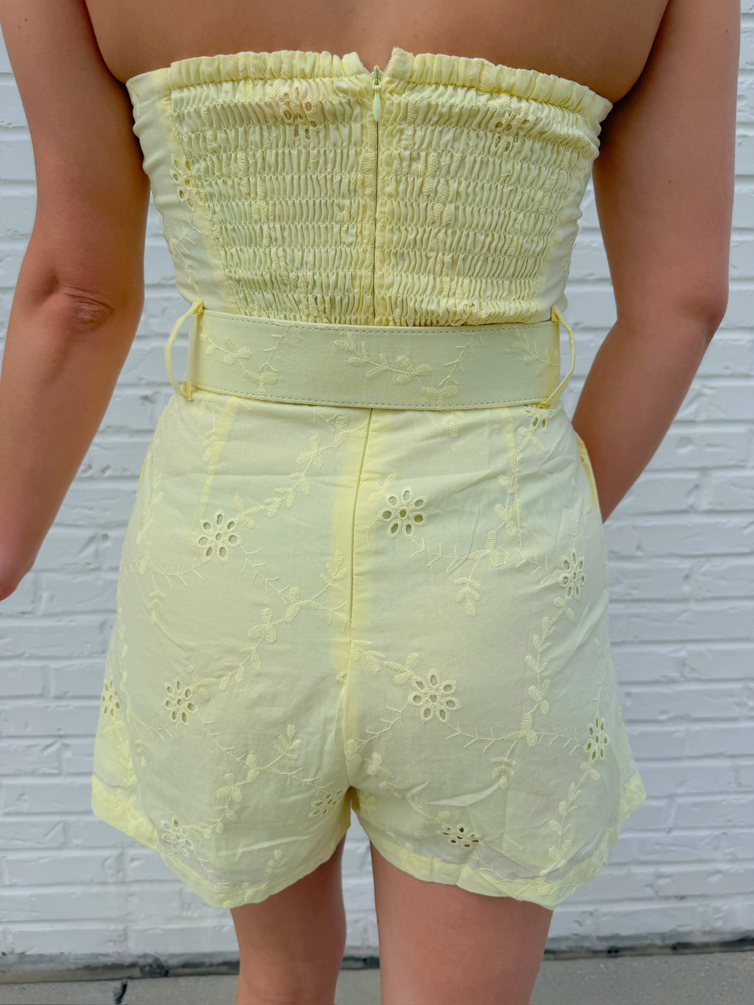 RAY OF SUNSHINE STRAPLESS ROMPER