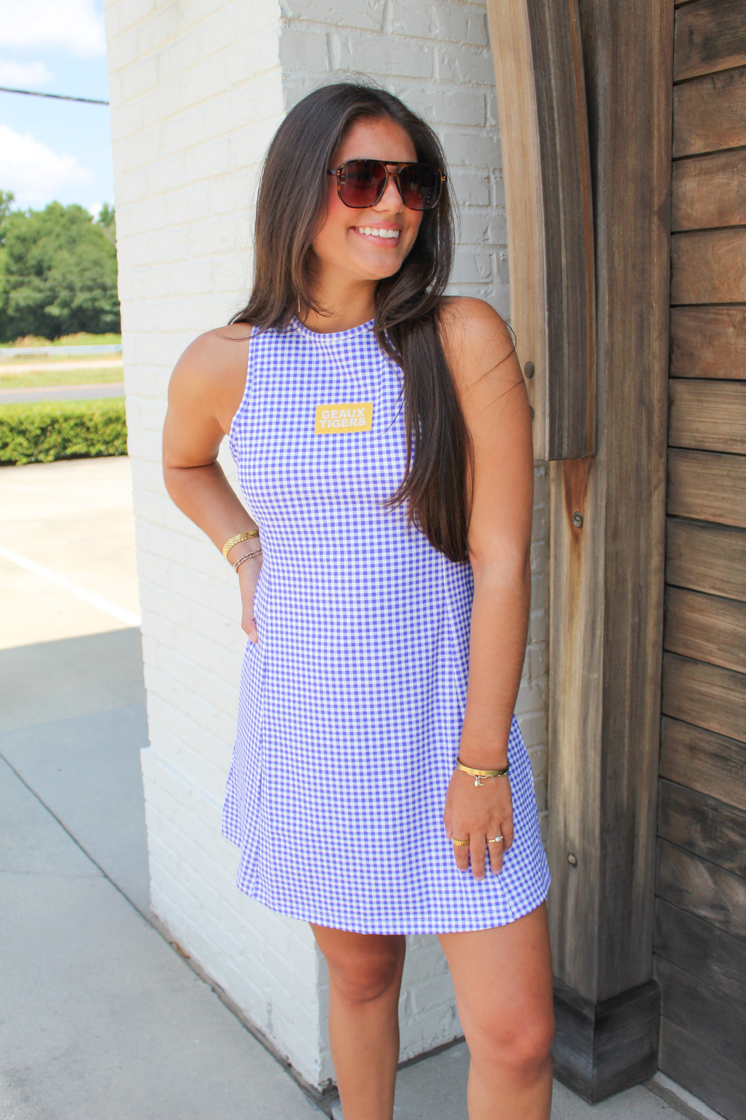 GEAUX GIRL LSU GINGHAM ACTIVE DRESS
