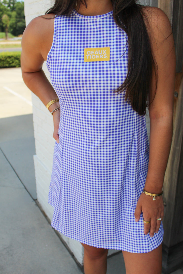 GEAUX GIRL LSU GINGHAM ACTIVE DRESS