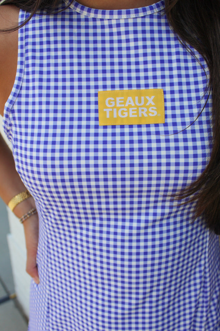 GEAUX GIRL LSU GINGHAM ACTIVE DRESS