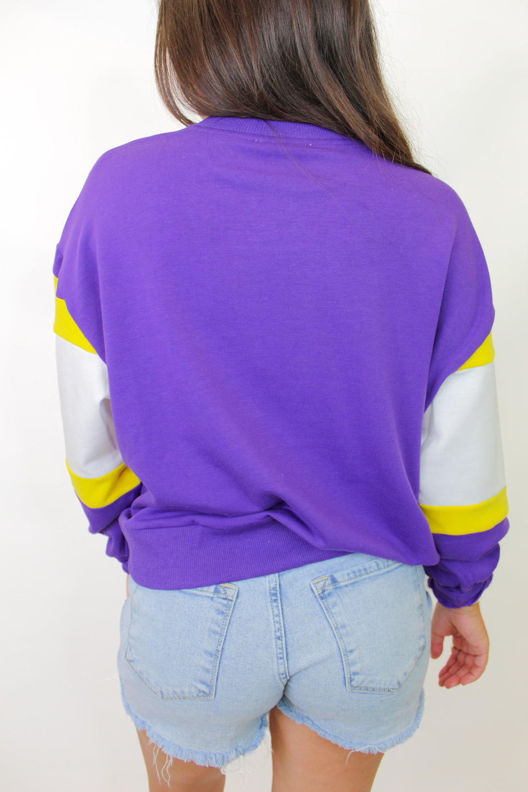 VICTORY LSU STUDDED STRIPE SWEATSHIRT