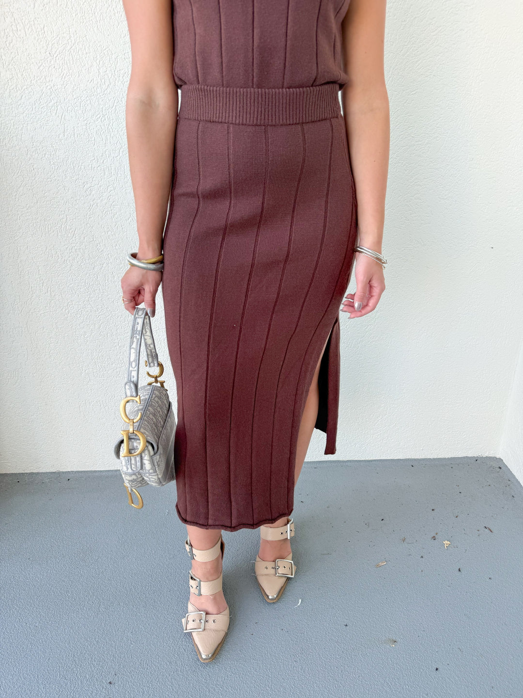 PREORDER - BROWN MIDI SET SKIRT