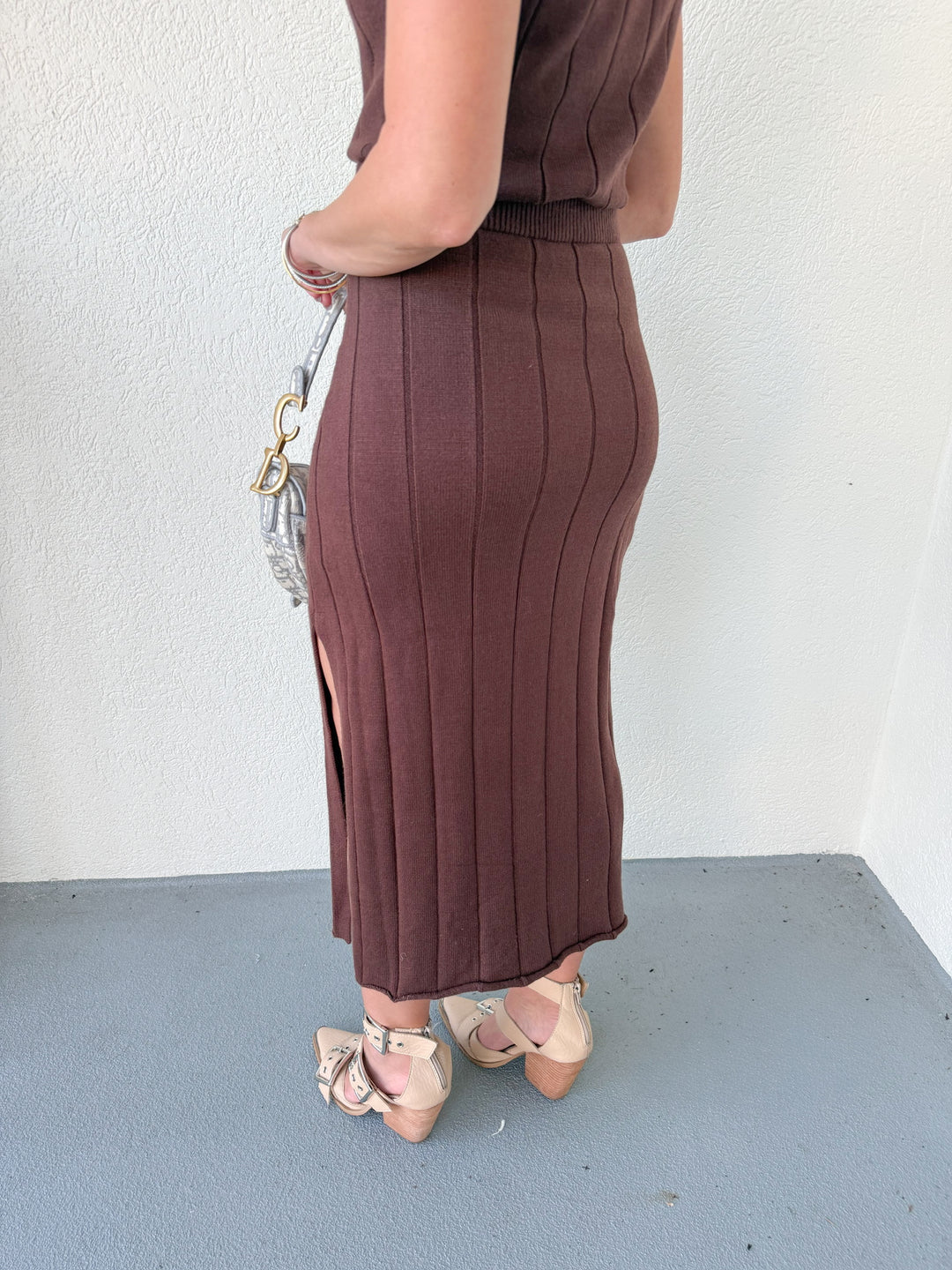PREORDER - BROWN MIDI SET SKIRT