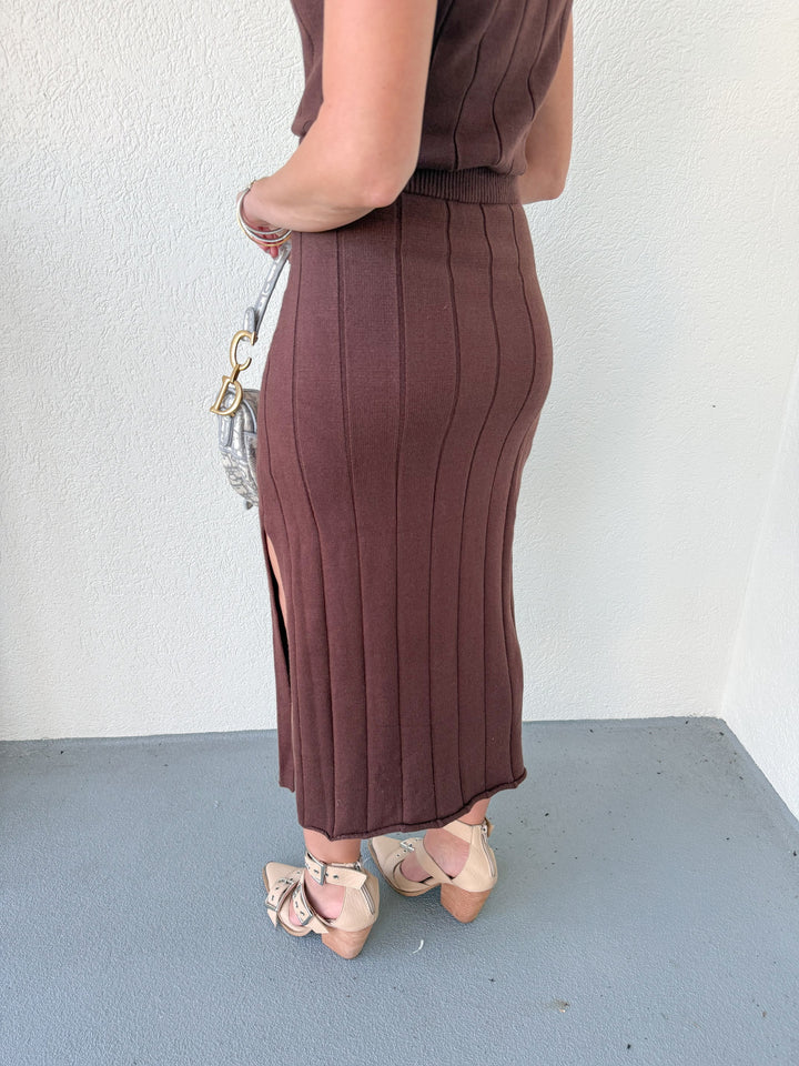 PREORDER - BROWN MIDI SET SKIRT