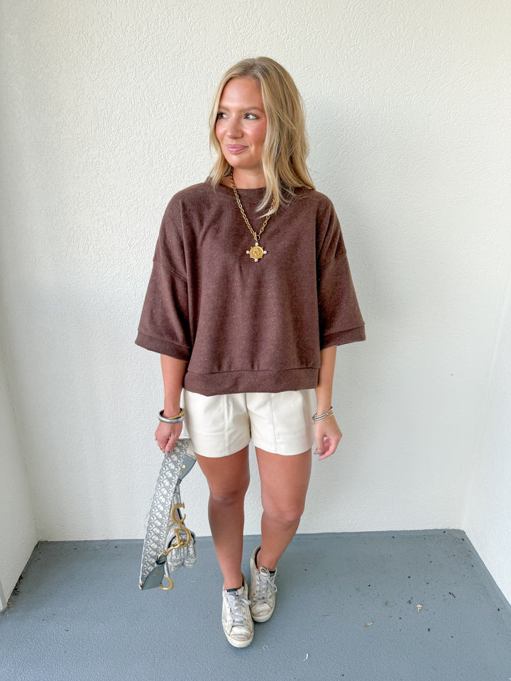 SHIMMER UP SHORT SLEEVE SWEATER