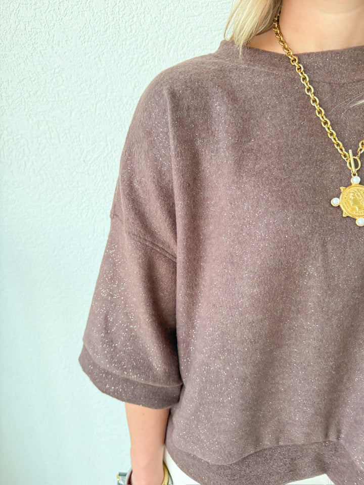 SHIMMER UP SHORT SLEEVE SWEATER