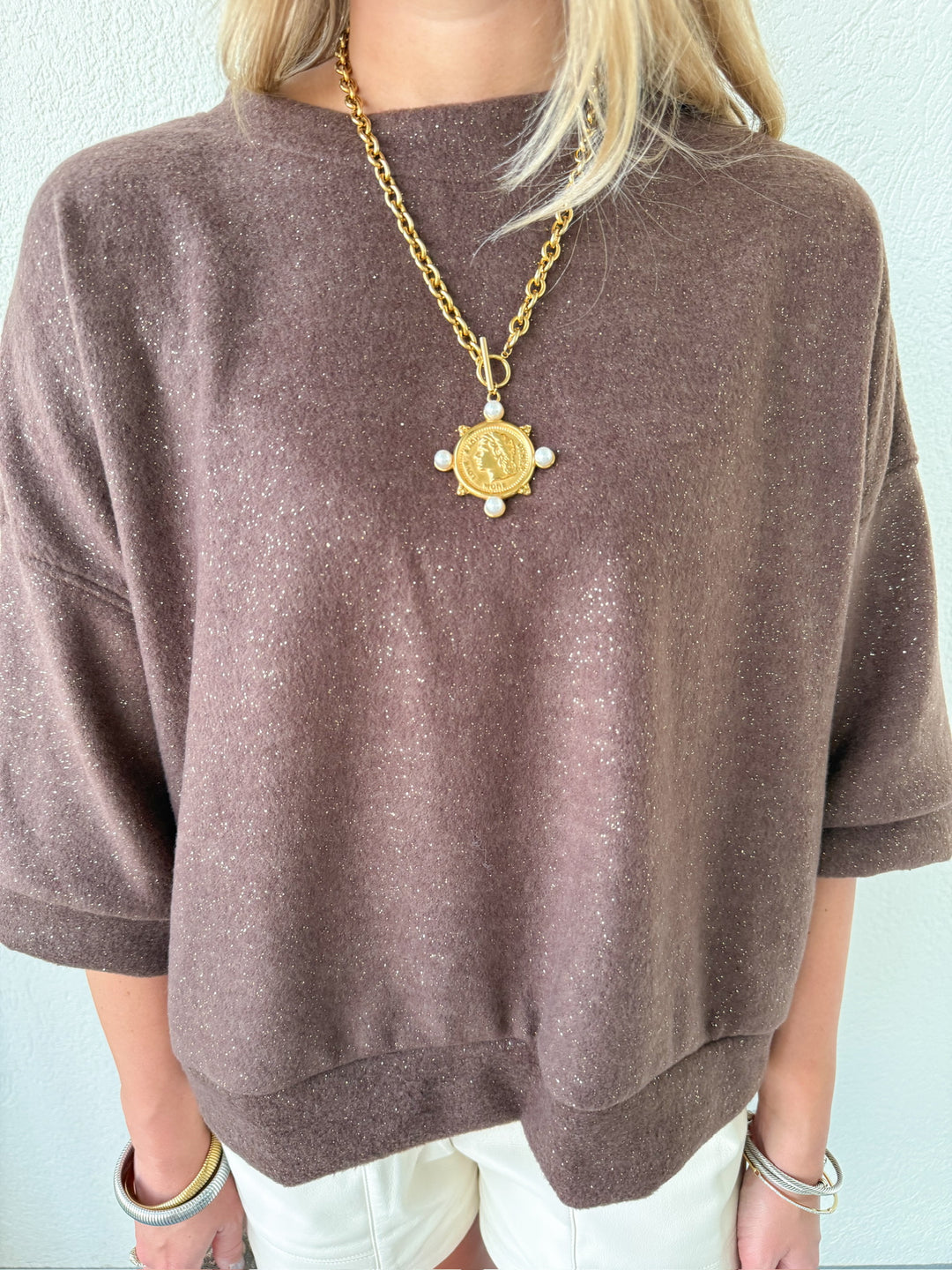 SHIMMER UP SHORT SLEEVE SWEATER