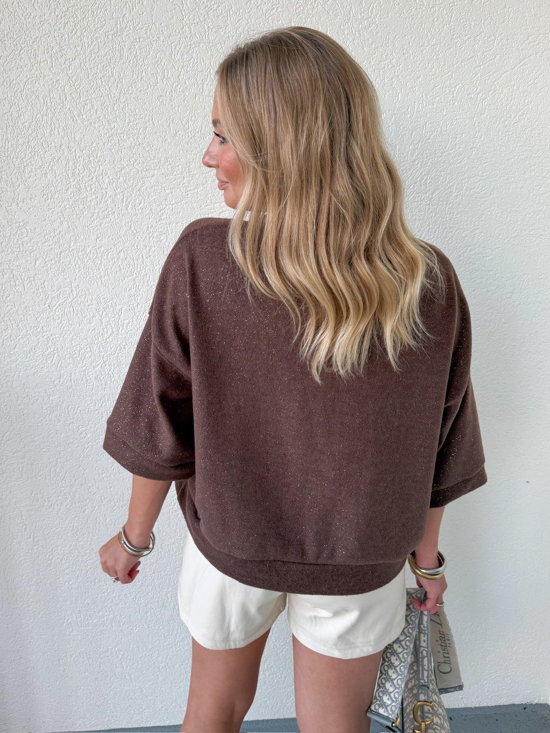 SHIMMER UP SHORT SLEEVE SWEATER