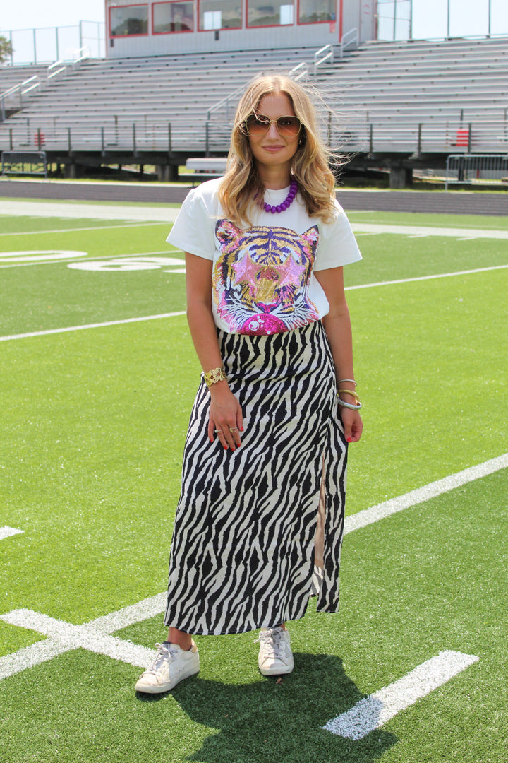 POP OFF TIGER FACE SEQUIN TEE