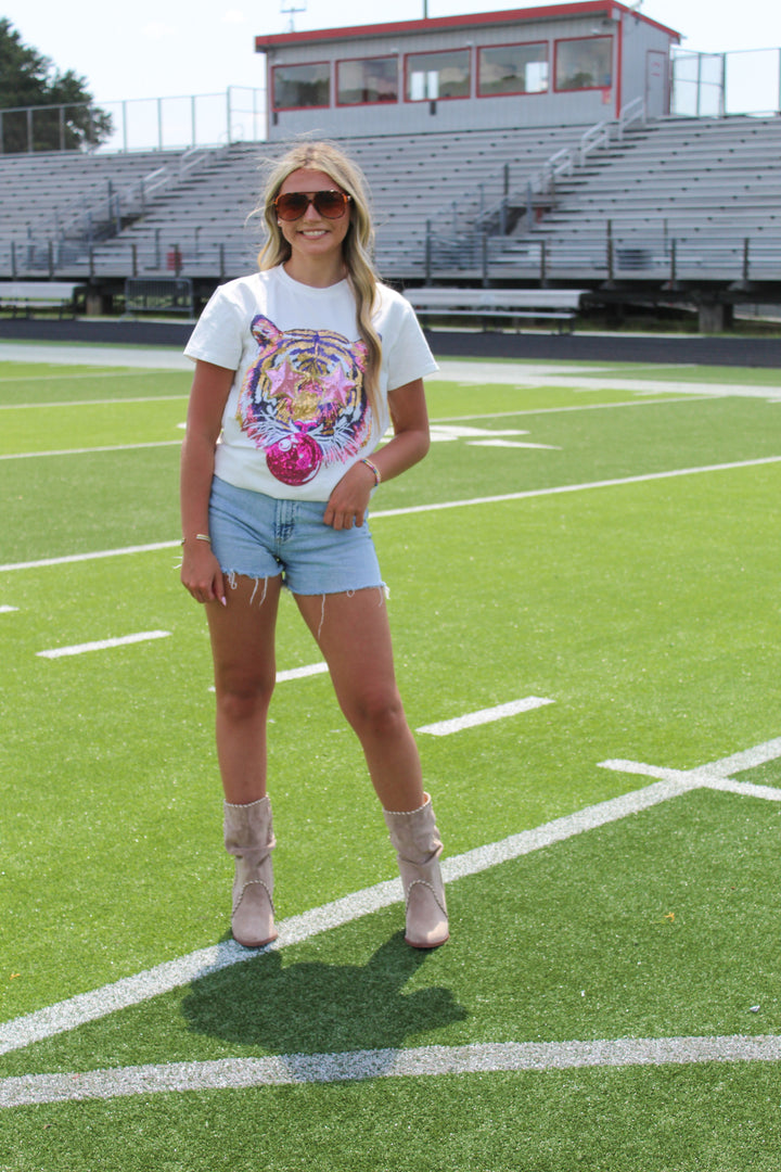 POP OFF TIGER FACE SEQUIN TEE
