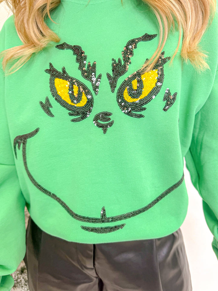 YOU'RE A MEAN ONE SEQUIN SWEATSHIRT