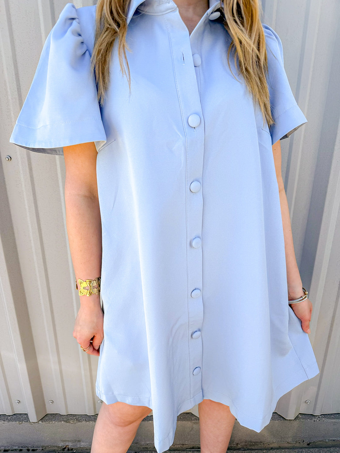 BLUE SKY BUTTON FRONT DRESS