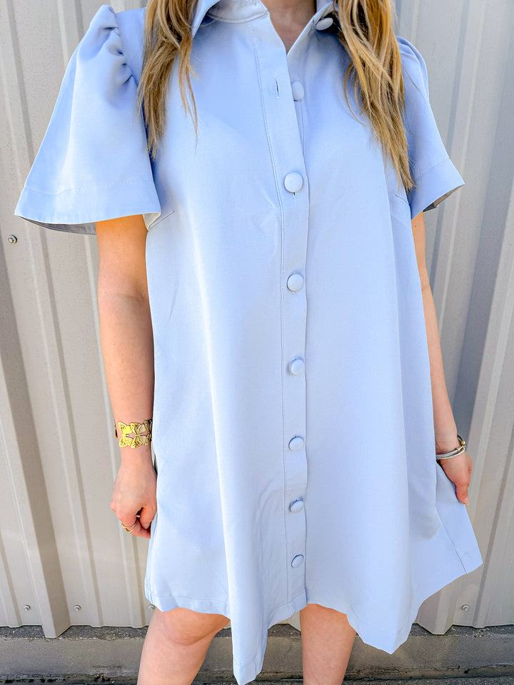 BLUE SKY BUTTON FRONT DRESS