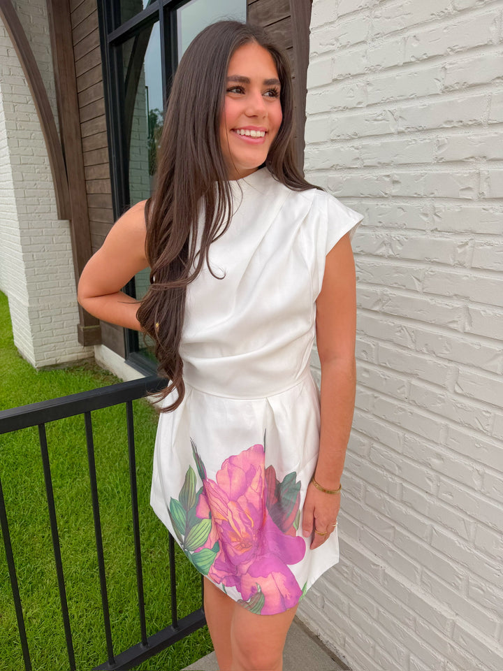 BOLDLY BLOOMING HIGH NECK MINI DRESS