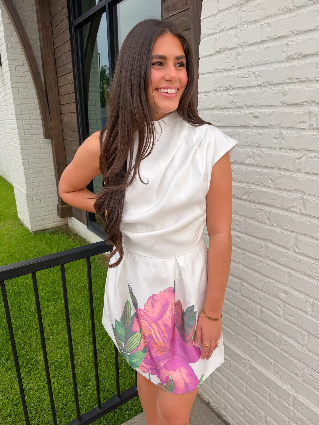 BOLDLY BLOOMING HIGH NECK MINI DRESS