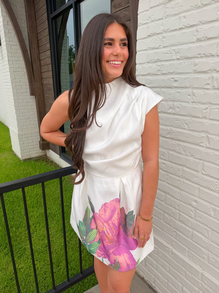 BOLDLY BLOOMING HIGH NECK MINI DRESS