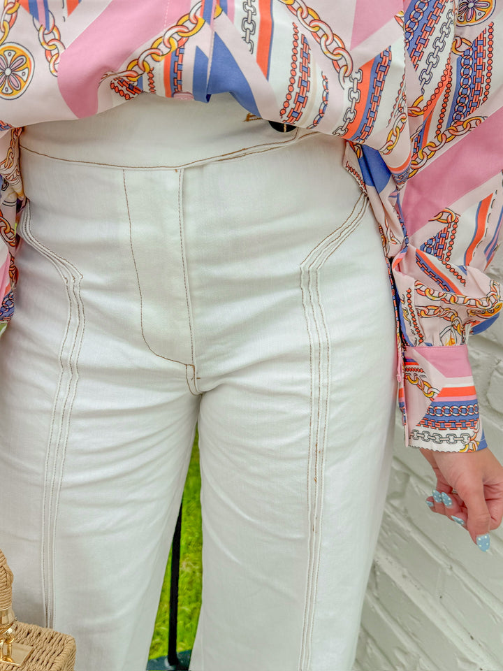 PURE FORM HIGH WAISTED CONTRAST STITCH FLARE PANT