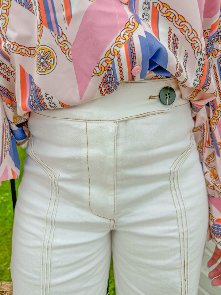 PURE FORM HIGH WAISTED CONTRAST STITCH FLARE PANT