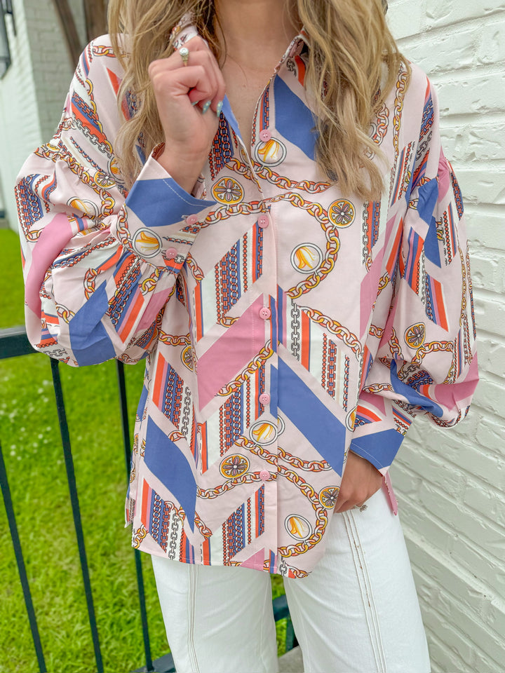 SIENNA GEOMETRIC CHAIN BUTTON DOWN