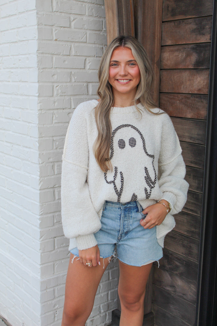 GINGHAM GHOST OVERSIZED SWEATER