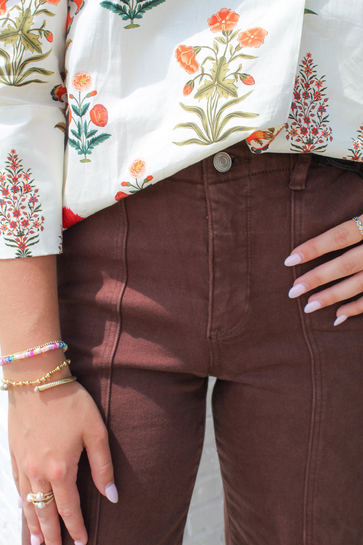 VEDA CHOCOLATE BROWN WIDE LEG JEAN
