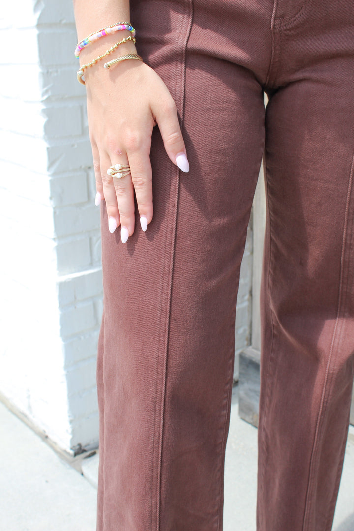 VEDA CHOCOLATE BROWN WIDE LEG JEAN