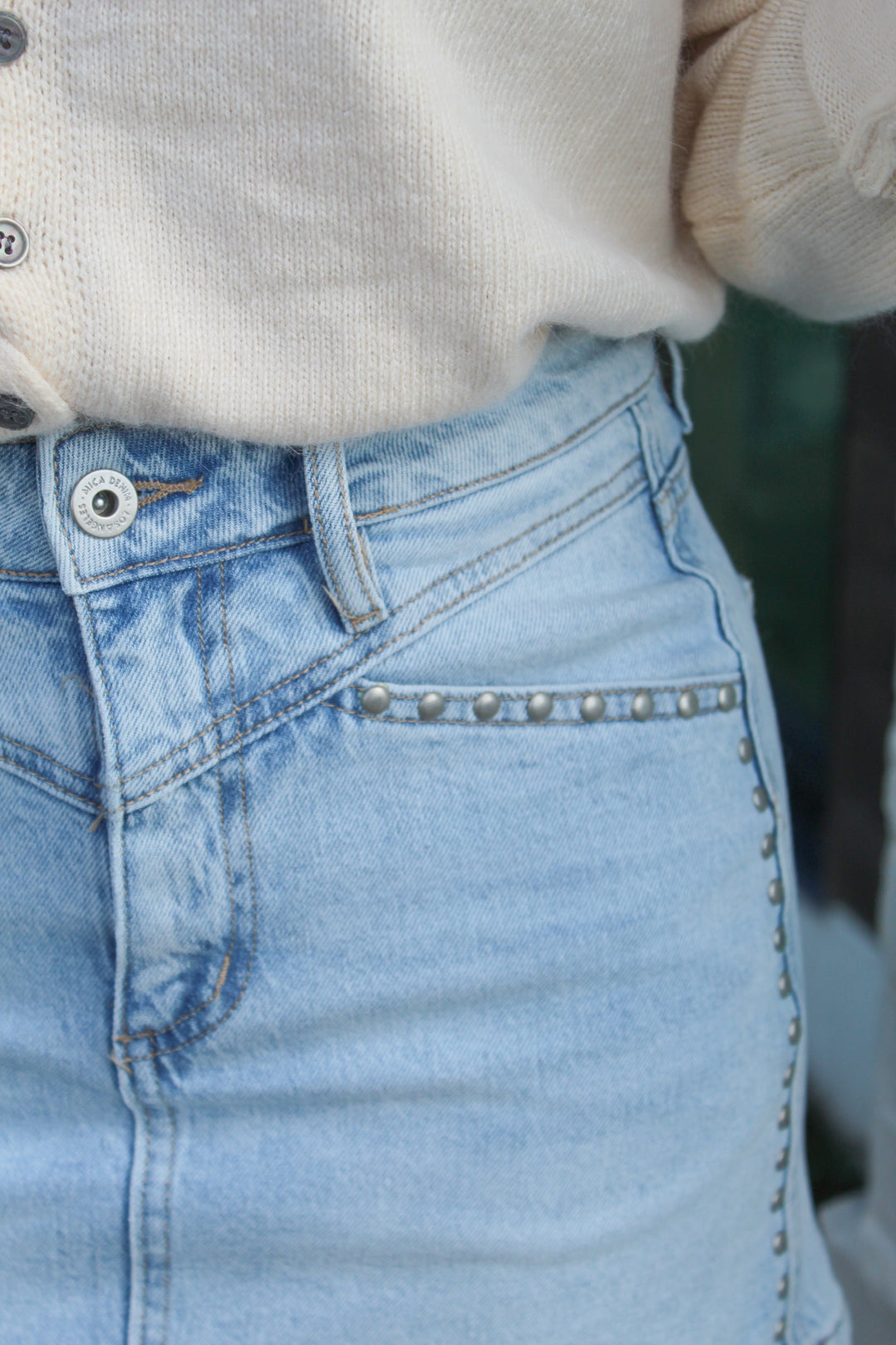 SHINE ON MINI DENIM STUDDED SKIRT