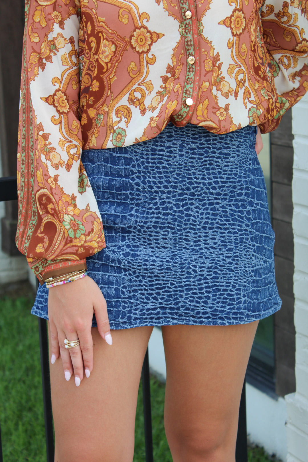 PRESLEY CROC DENIM SKORT