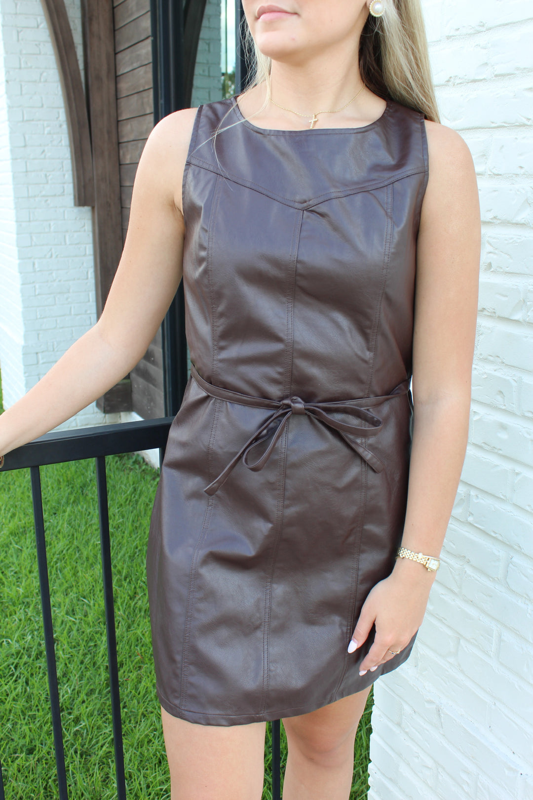 NO RULES BROWN LEATHER MINI DRESS