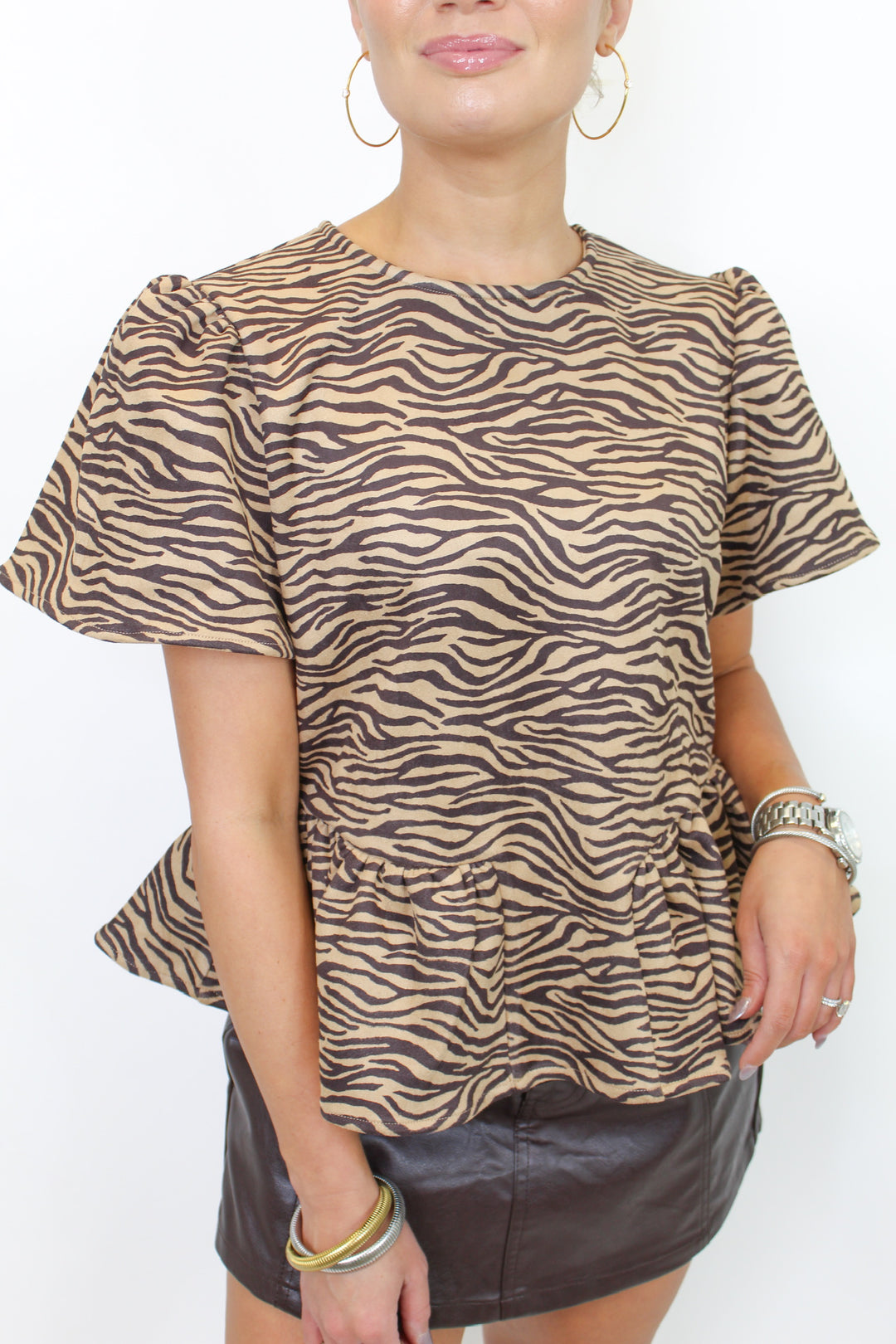 TIGER QUEEN SUEDE PEPLUM TOP