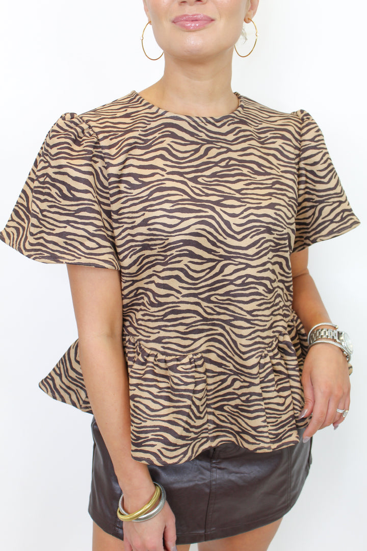 TIGER QUEEN SUEDE PEPLUM TOP