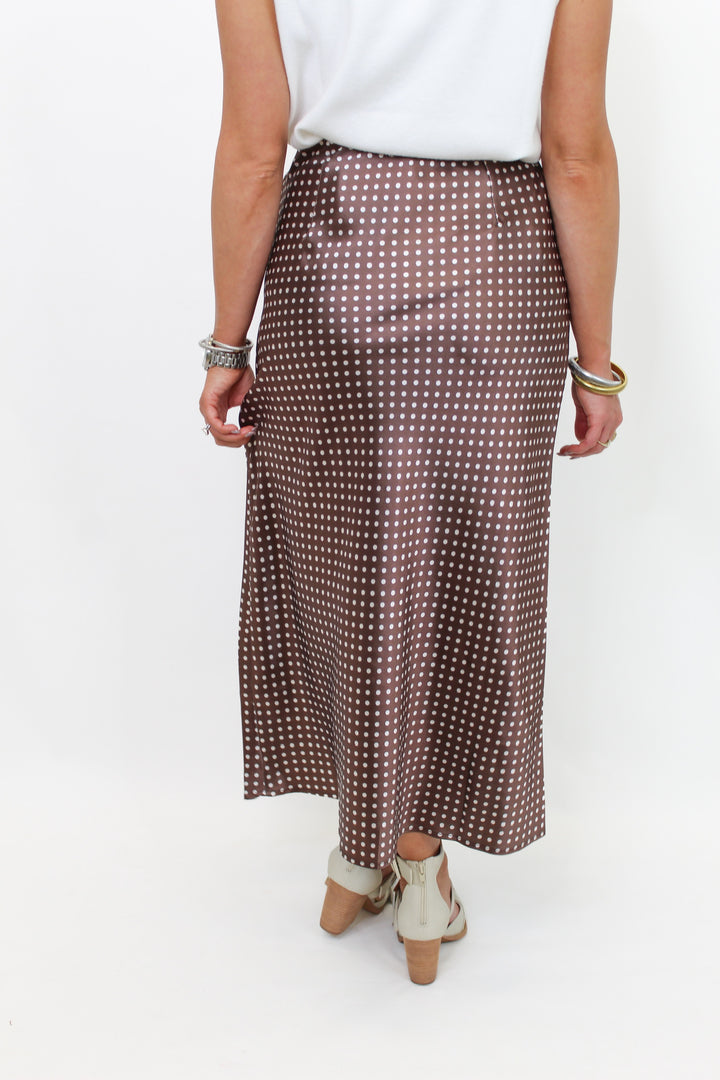 DOTTY BROWN POLKA DOT MIDI SKIRT