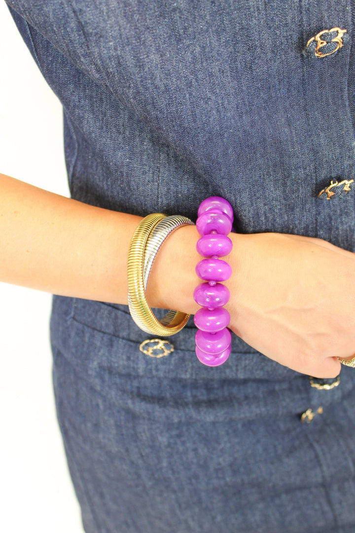 PURPLE BEADED STRETCH BRACELET