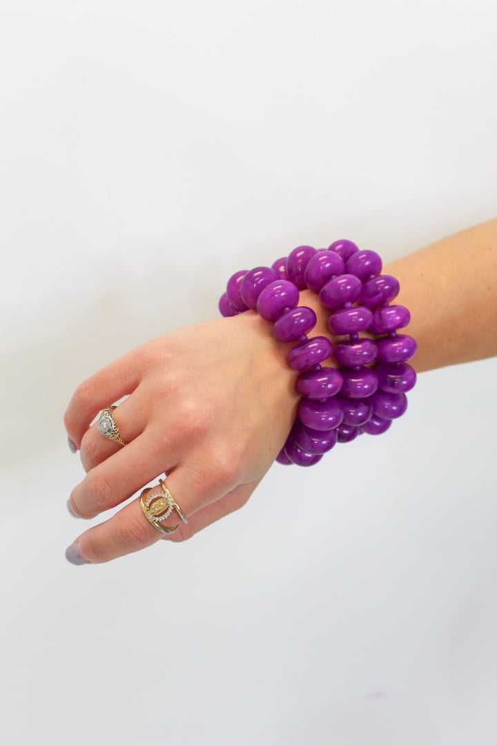 PURPLE BEADED STRETCH BRACELET