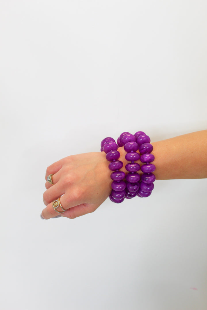 PURPLE BEADED STRETCH BRACELET