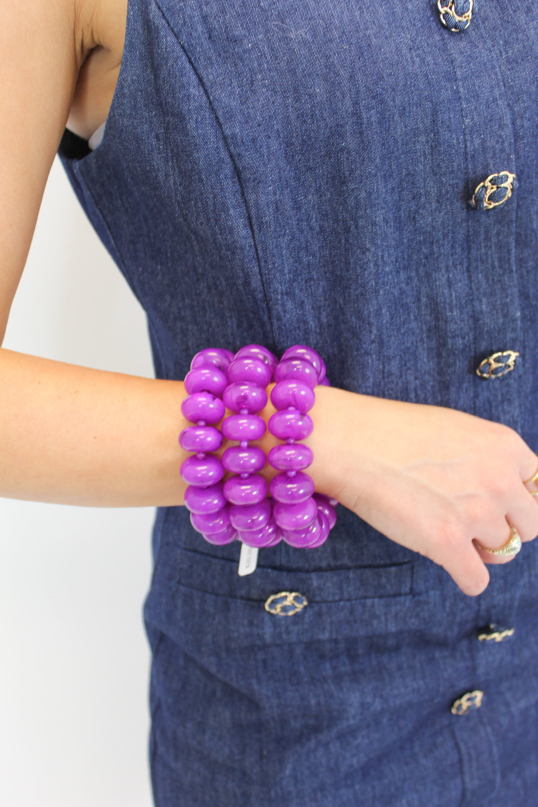 PURPLE BEADED STRETCH BRACELET