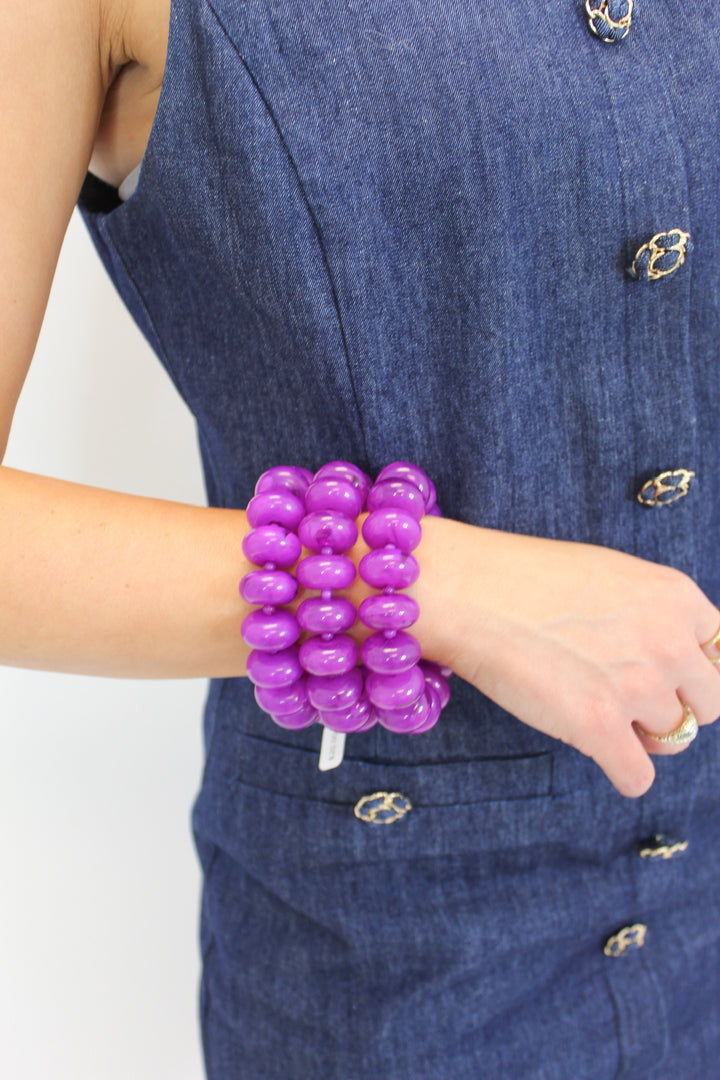 PURPLE BEADED STRETCH BRACELET