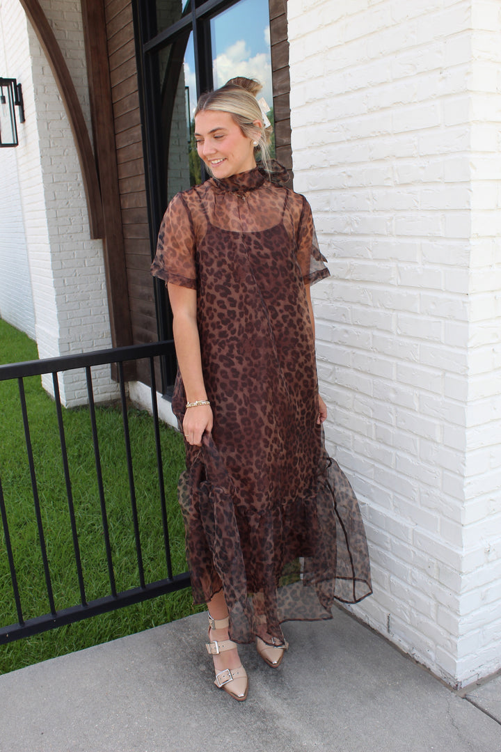 NORA LEOPARD MIDI DRESS