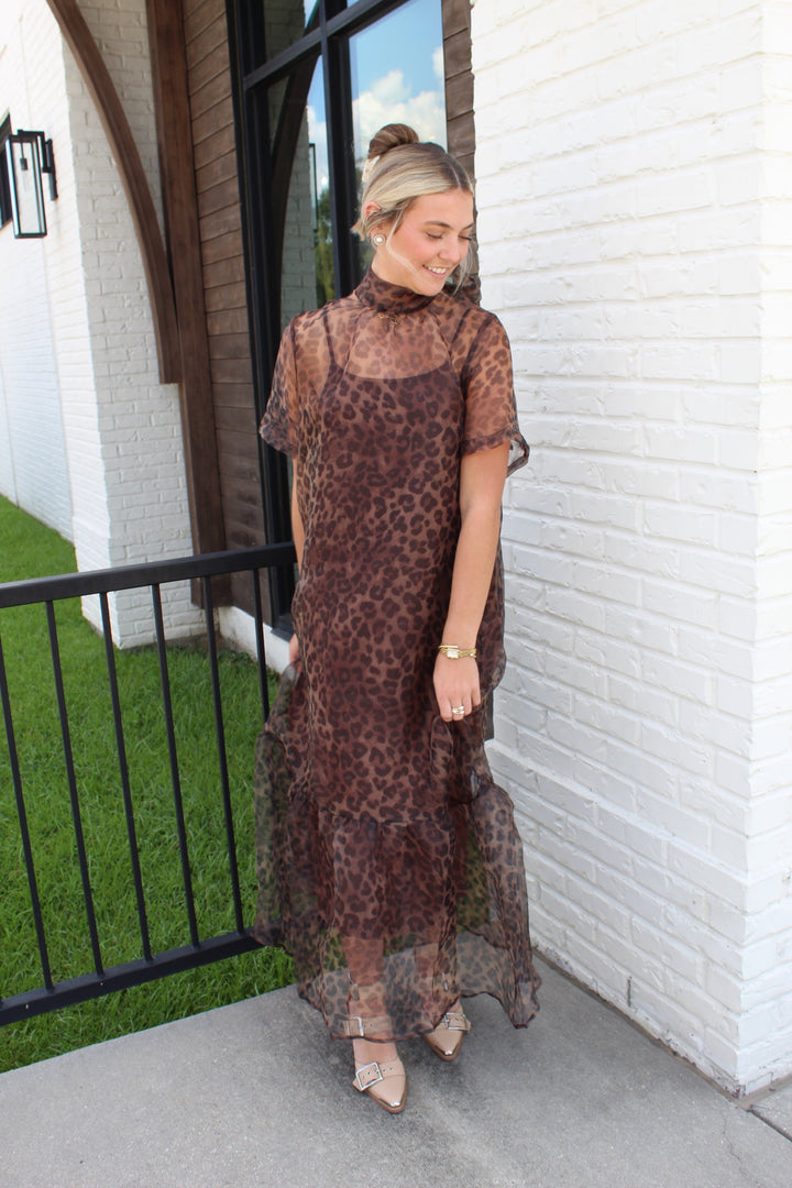 NORA LEOPARD MIDI DRESS