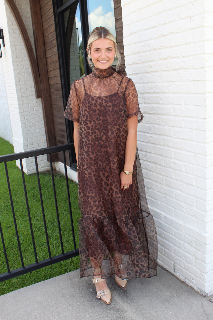 NORA LEOPARD MIDI DRESS