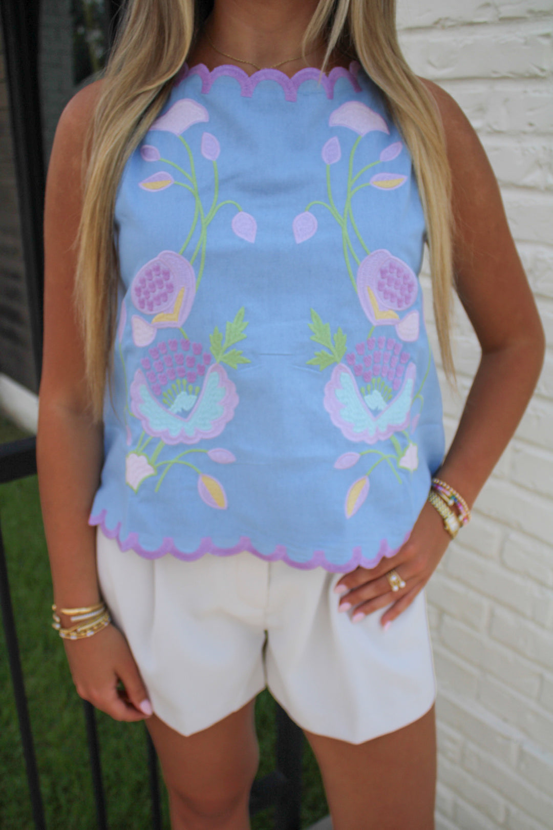 BRANDI EMBROIDERED SCALLOPED TANK