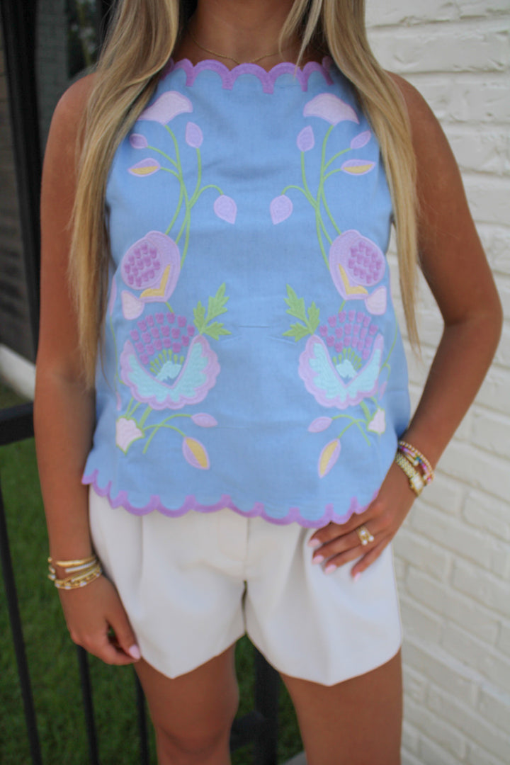 BRANDI EMBROIDERED SCALLOPED TANK