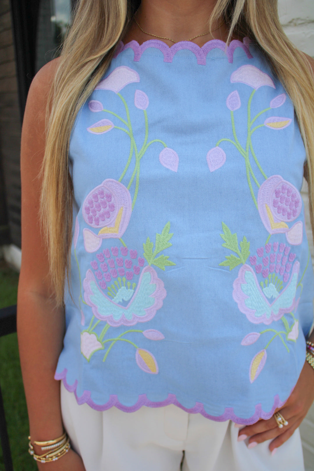 BRANDI EMBROIDERED SCALLOPED TANK
