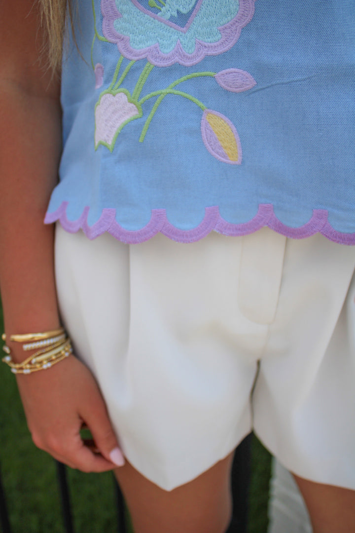 BRANDI EMBROIDERED SCALLOPED TANK