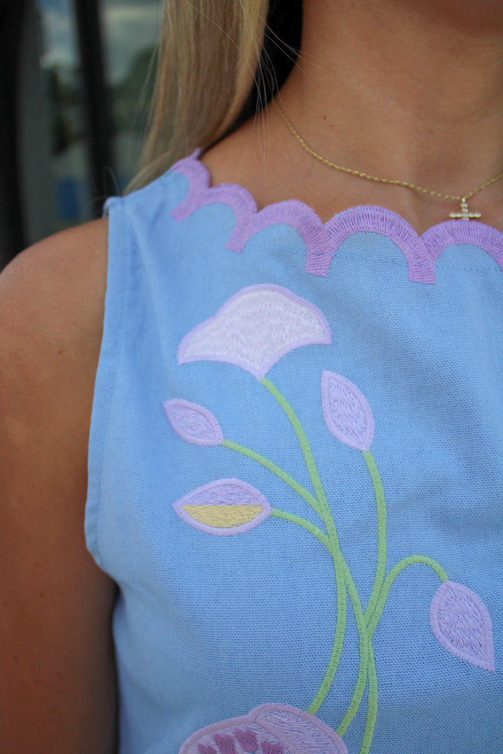 BRANDI EMBROIDERED SCALLOPED TANK