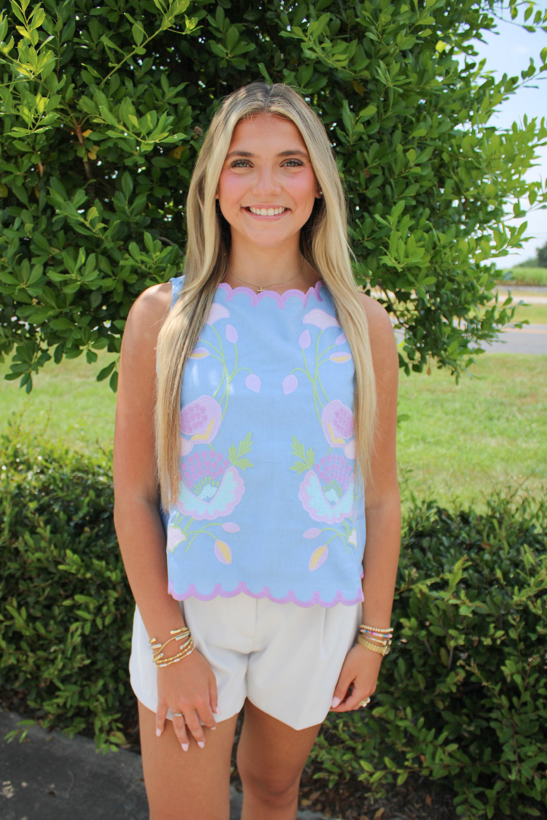 BRANDI EMBROIDERED SCALLOPED TANK