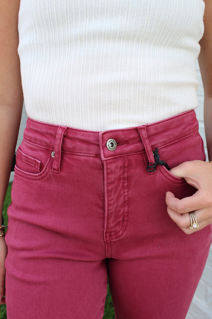 MERLOT HIGH RISE STRAIGHT LEG JEAN