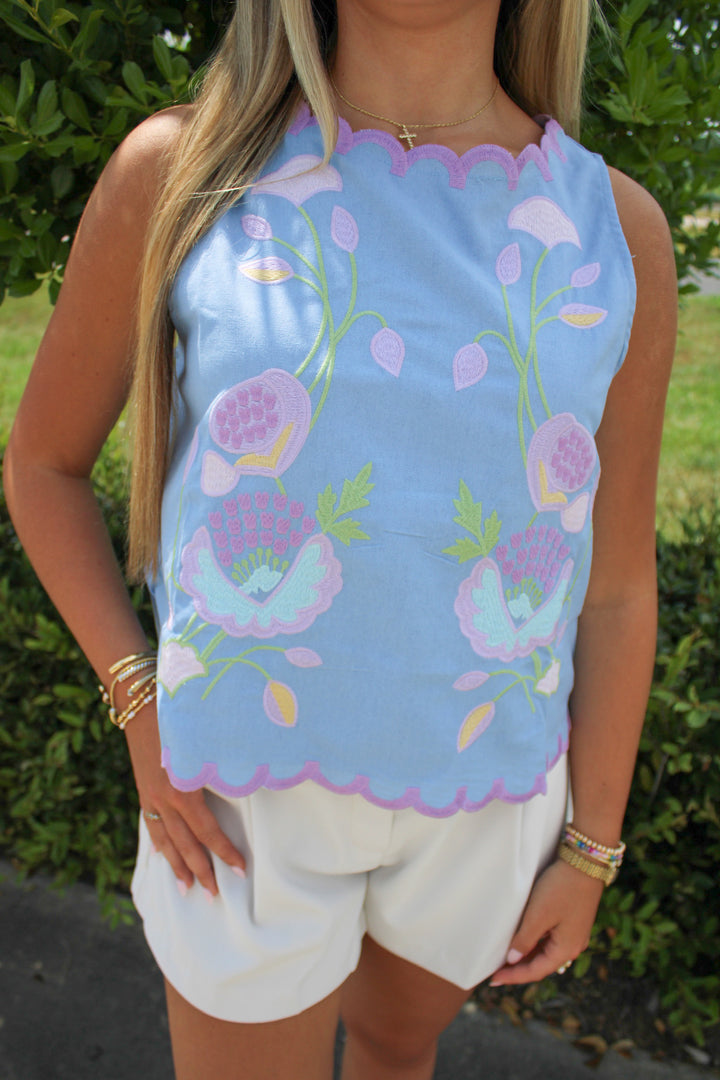 BRANDI EMBROIDERED SCALLOPED TANK