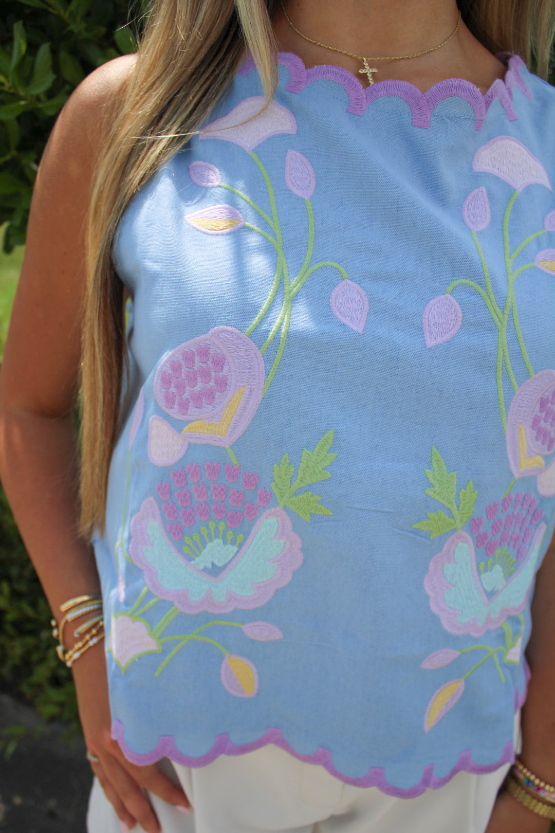 BRANDI EMBROIDERED SCALLOPED TANK