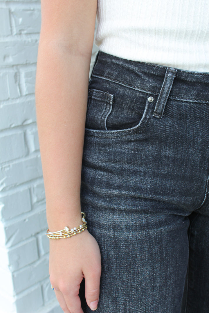 THE COLLINS BLACK MID RISE STUDDED JEAN